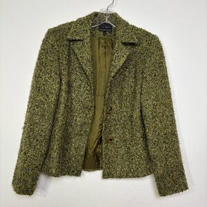 LOUBEN Canada Moss Green Wool Blend Tweed Suit Blazer Jacket 4 Academia Classic